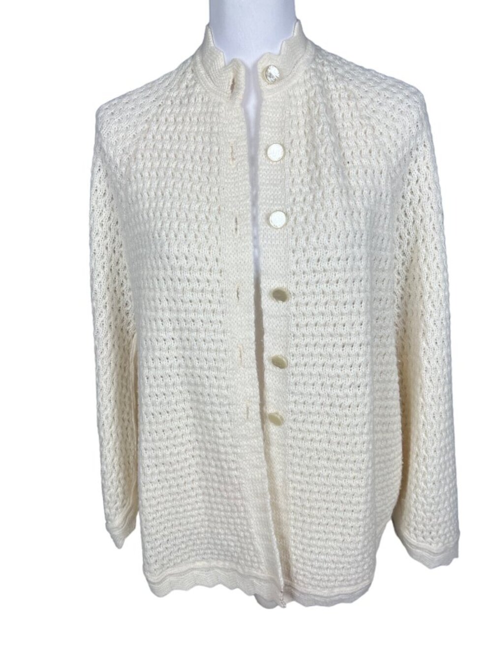 Vintage Crochet Knit Cape Ivory Shawl White Cream OS
